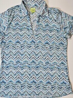 Emerald‎ 18 Golf Polo Womens Large Blue White Outdoor Athleisure Top